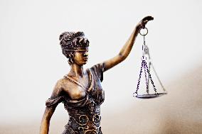 Lady Justice, allegory, justice, statuette, statue, sculpture, blindfold, eye tape, scale, scales