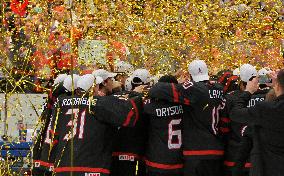 Happy Canadian players celebrate after their team won Championships