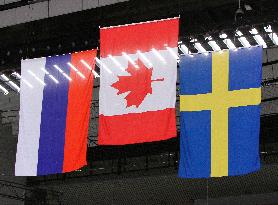 the national flags of Russia, Canada and Sweden