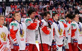 Dejected players of Russian team line up