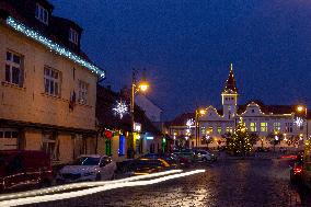 Stara Boleslav, city, town, building, square, Christmas tree, light