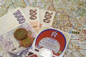 Czech annual motorway vignette 2020, money, cash, CZK, Czech koruna, crown, crowns, map, Brno