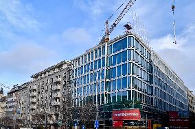 Prague, Wenceslas Square, The Flow Building, construction site