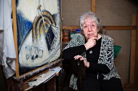 Helga Hoskova-Weissova, Czech artist, painter, Holocaust survivor, painting