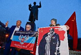 gathering at the Marshal Konev statue with motto Flowers for Konev