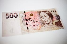 money, 500 CZK, five hundred, Czech koruna, Czech crown, banknote designed by Oldrich Kulhanek, portrait of Bozena Nemcova