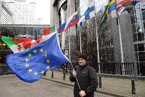 Anti Leaving the European Union campaigners hold EU flags