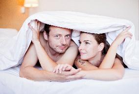 man, woman, couple, bed