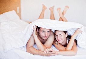 man, woman, couple, bed