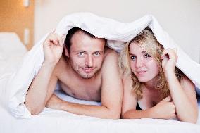 man, woman, couple, bed