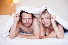 man, woman, couple, bed