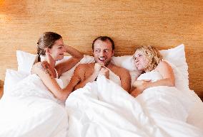 marriage, marital triangle, man, woman, women, bed, sex