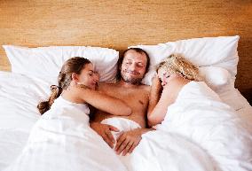 marriage, marital triangle, man, woman, women, bed, sex