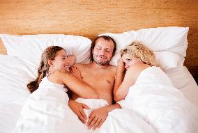 marriage, marital triangle, man, woman, women, bed, sex