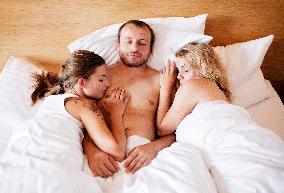 marriage, marital triangle, man, woman, women, bed, sex