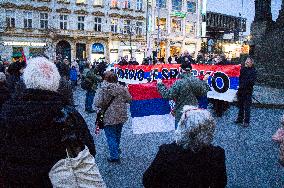 rally protesting against Kosovo's secession, poster KOSOVO IS SERBIA