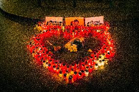 Candles at Prague's Wenceslas Square commemorating murder of Slovak investigative journalist Jan Kuciak