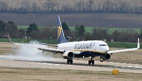 Ryanair Boeing 737 lands at the Brno Turany Airport