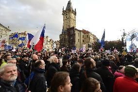 protest rally staged by the Million Moments for Democracy in Prague