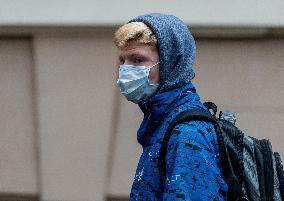 a man with a face mask