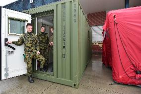 a container field hospital at the Rozvadov-Waidhaus border crossing