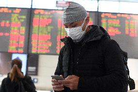 Vaclav Havel Airport Prague, man, protective medical mask, coronavirus