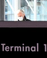 Vaclav Havel Airport Prague, coronavirus, protective medical mask, man