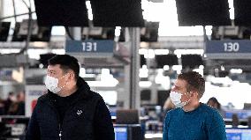 Vaclav Havel Airport Prague, coronavirus, protective medical mask, passengers