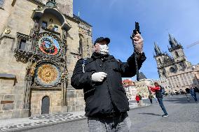 empty Old Town Square in Prague, Prague astronomical clock