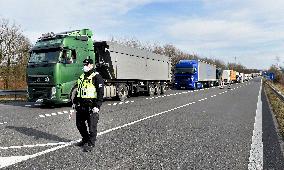 traffic jam of trucks at the Bohumin - Chalupki crossing between Poland and the Czech Republic