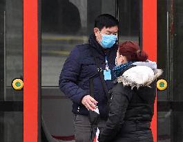 Public transport, Prague, epidemic coronavirus, people, face mask