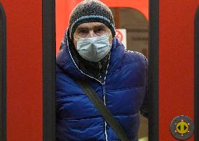 Public transport, Prague, epidemic coronavirus, people, face mask