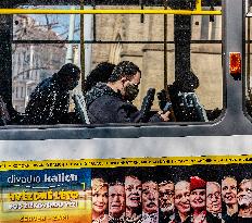Public transport, Prague, epidemic coronavirus, people, face mask, bus