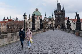 Prague, Charles Bridge, tourist, tourism, empty, state of emergency over coronavirus across Czech Republic