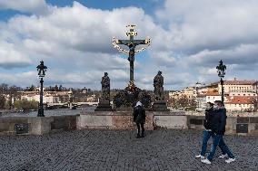 Prague, Charles Bridge, tourist, tourism, empty, state of emergency over coronavirus across Czech Republic