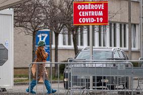 drive-through COVID-19 testing station, University Hospital Hradec Kralove