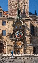 Old Town Square, Old Town Hall, Astronomical clock, Empty center of Prague, historical center, Prague, city, without tourists, restricted movement of people, travel ban, prevention of infection, Coronavirus, Covid 19