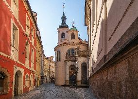 Chapel of the Assumption of the Virgin Mary at Clementinum, Empty center of Prague, historical center, Prague, city, without tourists, restricted movement of people, travel ban, prevention of infection, Coronavirus, Covid 19