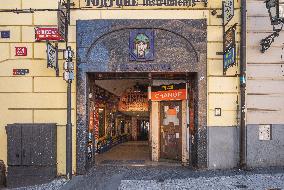 Empty center of Prague, street Krizovnicka, passage, underpass, tourist point, shopping center, historical center, Old Town, Prague, city, without tourists, restricted movement of people, travel ban, prevention of infection, Coronavirus, Covid 19
