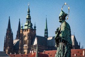 St. John of Nepomuc statue, Charles Bridge, Prague Castle, St. Vitus Cathedral