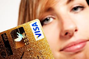 woman with credit and debit card, VISA
