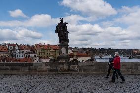 Prague, Charles Bridge, tourist, tourism, empty, state of emergency over coronavirus across Czech Republic