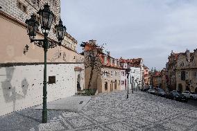 Nerudova Street, without tourist, empty, state of emergency over coronavirus across Czech Republic