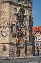 Prague city center without tourists, Astronomical Clocks, Old Town Square