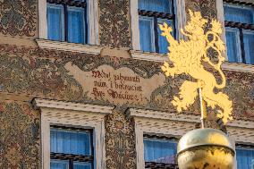 Czech lion, Czech national little symbol, please of patron saint Wenceslas, Do not perish to us and even future, Rott's House, Blazon