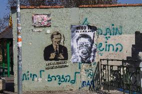 Kampa, Badiucao, WHO IS DR. LI WENLIANG poster, Vaclav Havel portrayed on a wall in Kampa Island with writing LIFE IS MYSTERY, HIS LIFE IS HISTORY