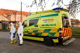 special infectious ambulance, paramedics in a protective suits, paramedic, suit, biological hazard, biohazard