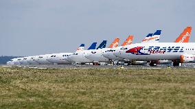 aircraft parked at the Vaclav Havel Airport Prague, Travel Service, Sunwing Airlines