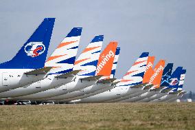 aircraft parked at the Vaclav Havel Airport Prague, Travel Service, Sunwing Airlines