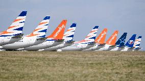 aircraft parked at the Vaclav Havel Airport Prague, Sunwing Airlines